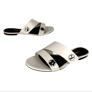 3.1 Phillip Lim Drum Leather Slide Sandals Cream Silver Hardware Size 7.5